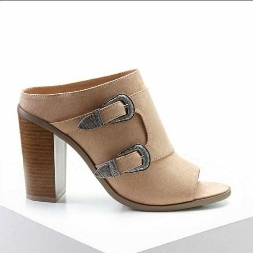 Faux Suede Heeled  Mules